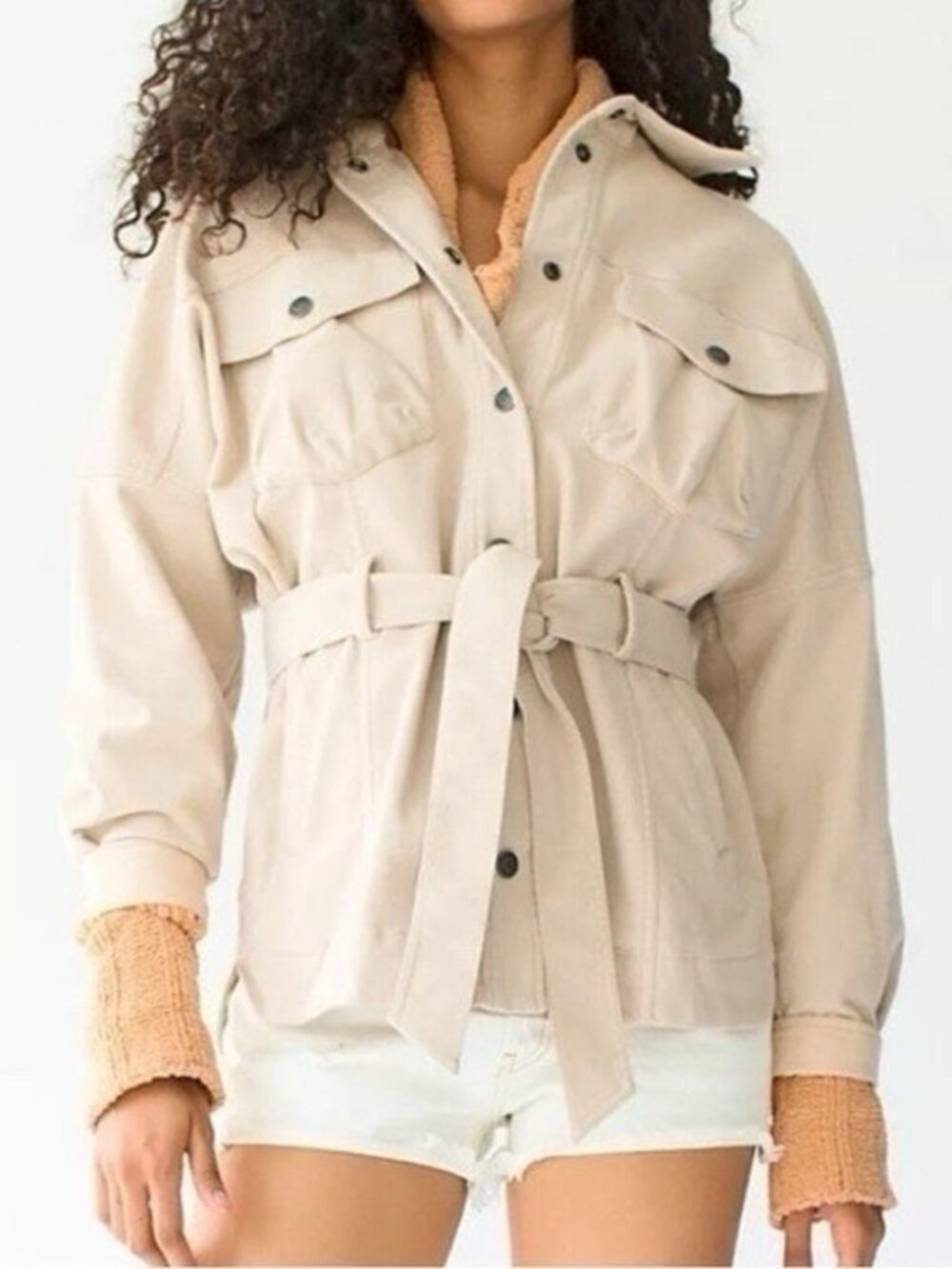 Free People We The Free Clyde Shirt Jacket Belted Utility Shacket Cream S Fall